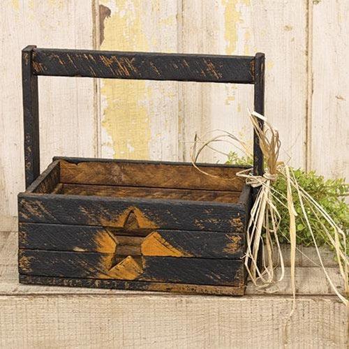 Rustic Lath Tote w/Star Cutout, Black - The Fox Decor