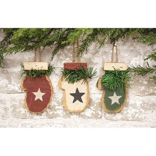 Rustic Wood Mitten Ornament, 3/Set