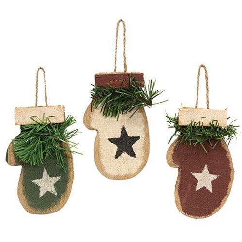 Rustic Wood Mitten Ornament, 3/Set