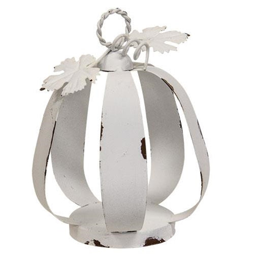 White Distressed Metal Pumpkin Tealight Lantern
