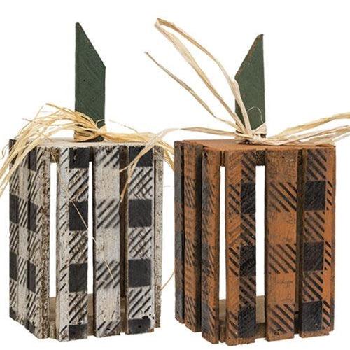 Rustic Wood Buffalo Check Pumpkin Crate, 2/Set - The Fox Decor