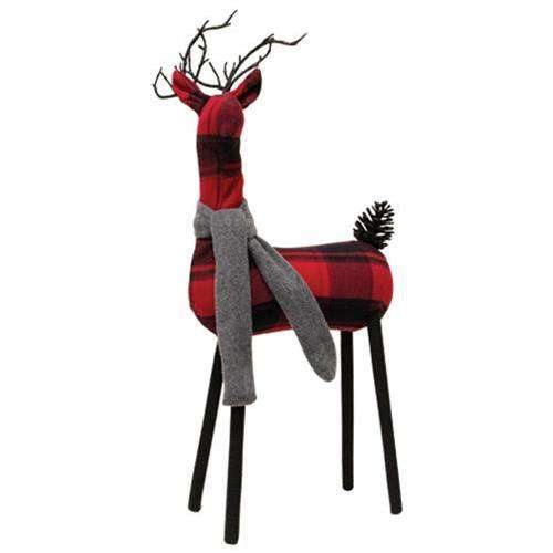 Black & Red Plaid Standing Deer w/Scarf, 2 Asstd. Christmas Decor - The Fox Decor