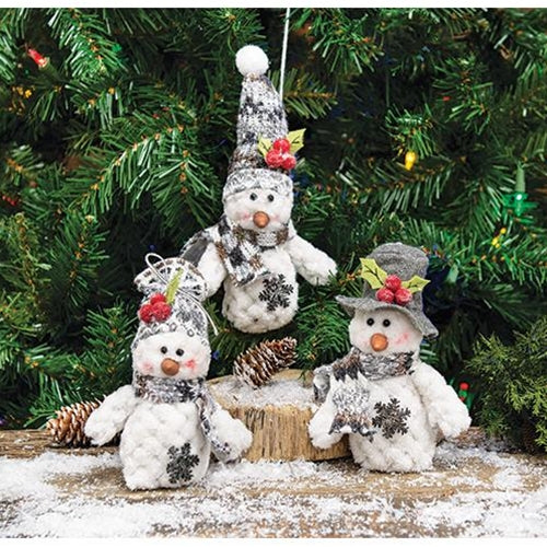 Plush Snowman Ornament, 3 assorted styles sold individually (not as a set)