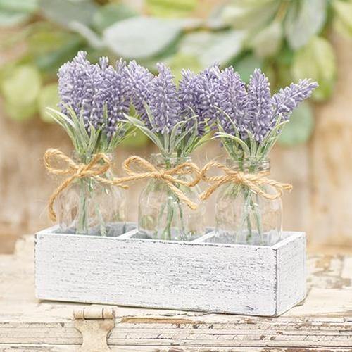 Lavender Vase Trio in Wood Crate - The Fox Decor