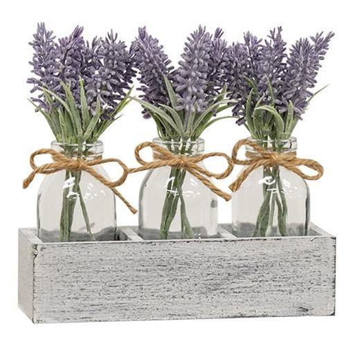 Lavender Vase Trio in Wood Crate - The Fox Decor