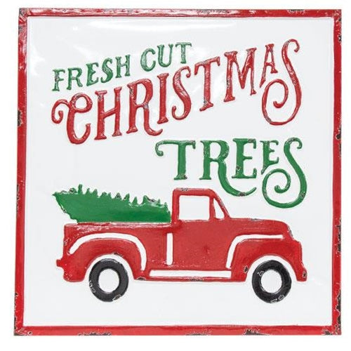 Fresh Cut Christmas Trees Distressed Metal Sign