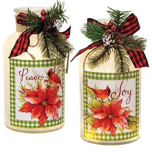 2/set Lighted Frosted Glass Poinsettia Bottle - The Fox Decor
