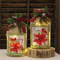 Thumbnail for 2/set Lighted Frosted Glass Poinsettia Bottle - The Fox Decor