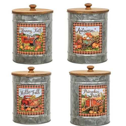 Galvanized Harvest Canister w/Lid, 4 Asstd. Sold Individually