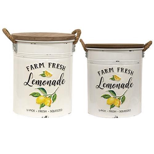 2/Set, Distressed Embossed Farm Fresh Lemonade Canisters - The Fox Decor