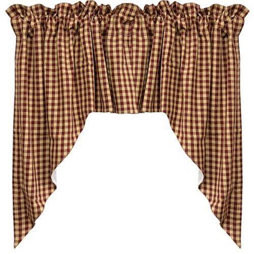 Burgundy Check Swag Curtain Set of 2 36x36x16 - The Fox Decor