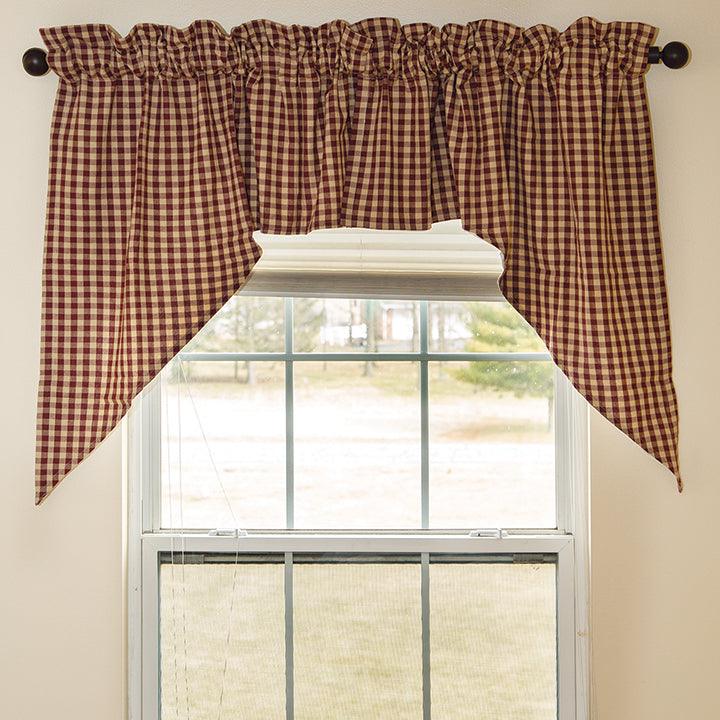 Burgundy Check Swag Curtain Set of 2 36x36x16 - The Fox Decor