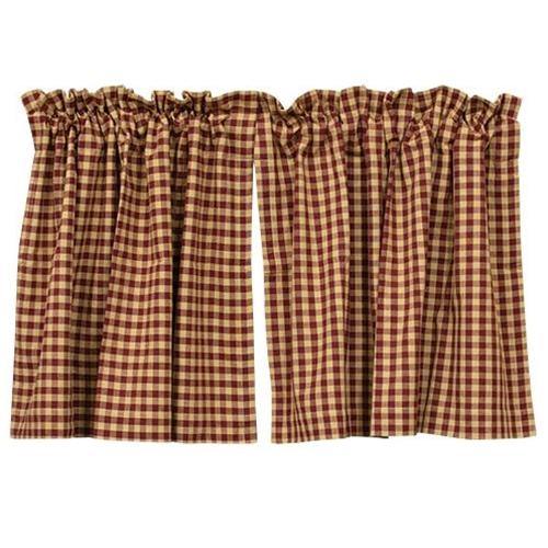 Burgundy Check Tier Curtain Set of 2 24"x36" - The Fox Decor