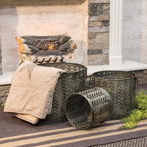 3/Set, Chevron Metal Baskets - The Fox Decor