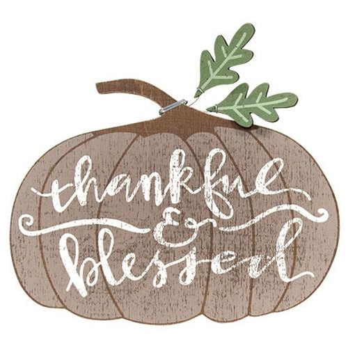 Graywashed Thankful & Blessed Pumpkin Sitter