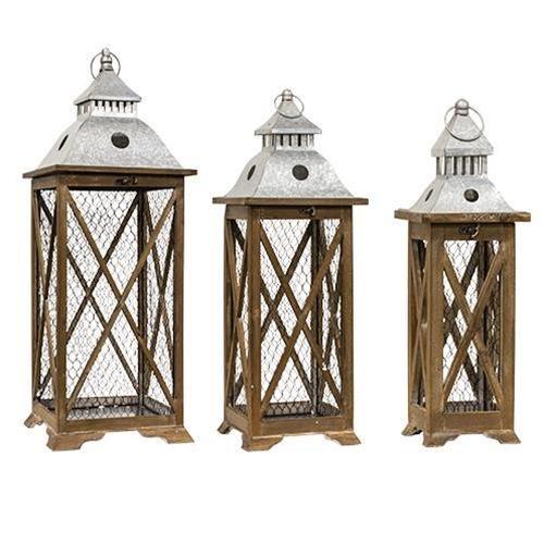 3/Set, Wood & Chicken Wire Lanterns - The Fox Decor