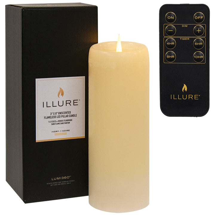 Illure Ivory Wax Pillar, 3" x 8" - The Fox Decor