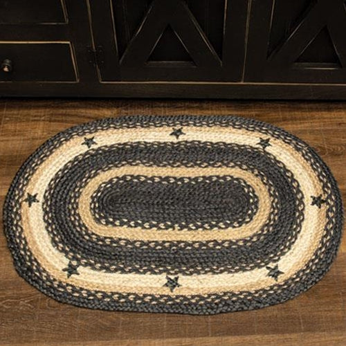Primitive Pewter Star Braided Rug, 20"x30"