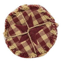 Thumbnail for 4/Set, Burgundy & Tan Check Star Applique Round Coasters