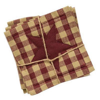 Thumbnail for 4/Set, Burgundy & Tan Check Star Applique Square Coasters