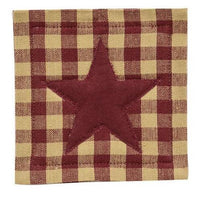 Thumbnail for 4/Set, Burgundy & Tan Check Star Applique Square Coasters