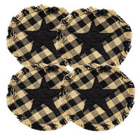 Thumbnail for 4/Set, Black & Tan Check Star Applique Round Coasters