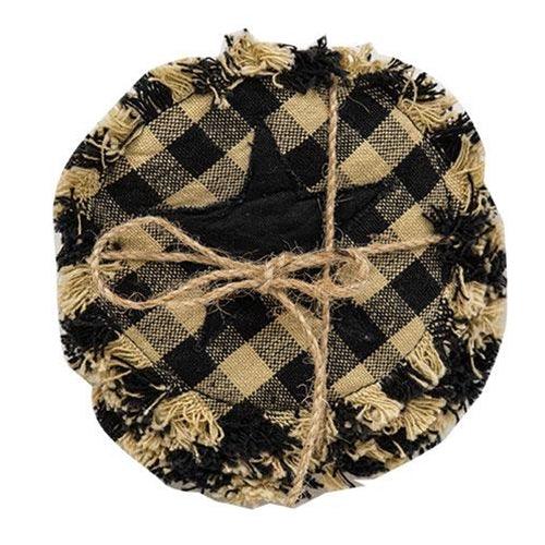 4/Set, Black & Tan Check Star Applique Round Coasters