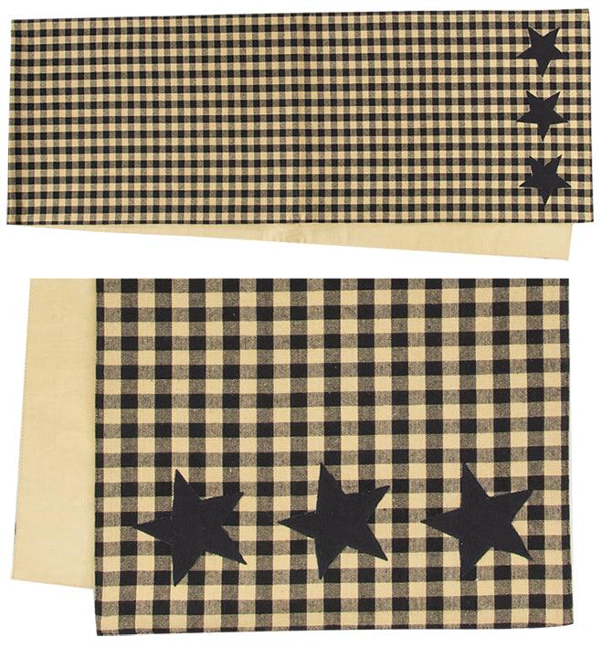 Black & Tan Check Star Applique Long Runner - The Fox Decor
