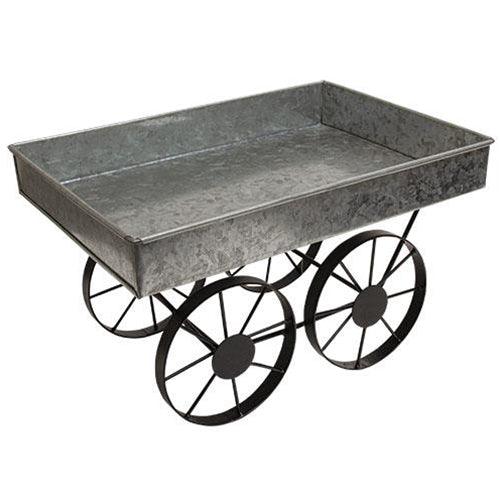 Metal Hay Wagon Galvanized metal with black wheels - The Fox Decor