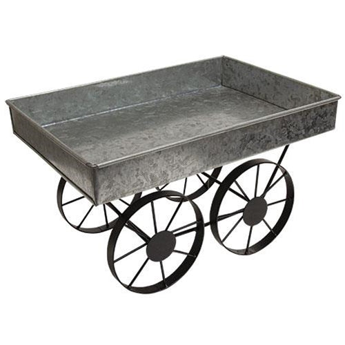 Metal Hay Wagon Galvanized metal with black wheels