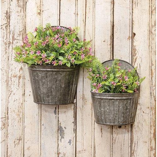 2/set, Rusty Ribbed Antique Galvanized Wall Buckets