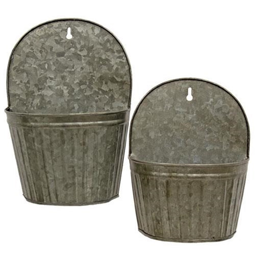 2/set, Rusty Ribbed Antique Galvanized Wall Buckets