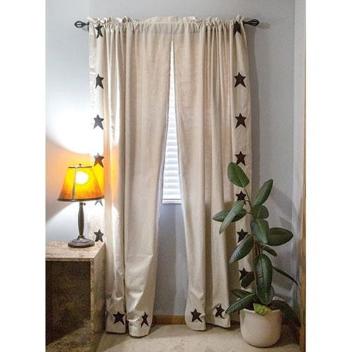 Farmhouse Star Patch Applique Window Panel Curtains Set of 2 84