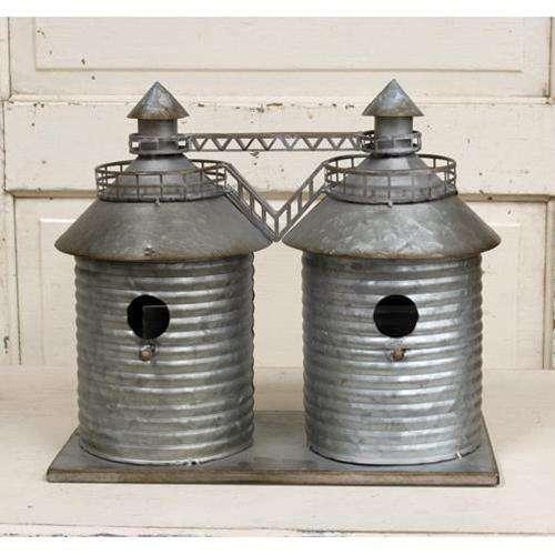 Twin Silo Birdhouse Galvanized Metal - The Fox Decor