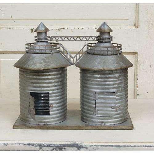 Twin Silo Birdhouse Galvanized Metal - The Fox Decor