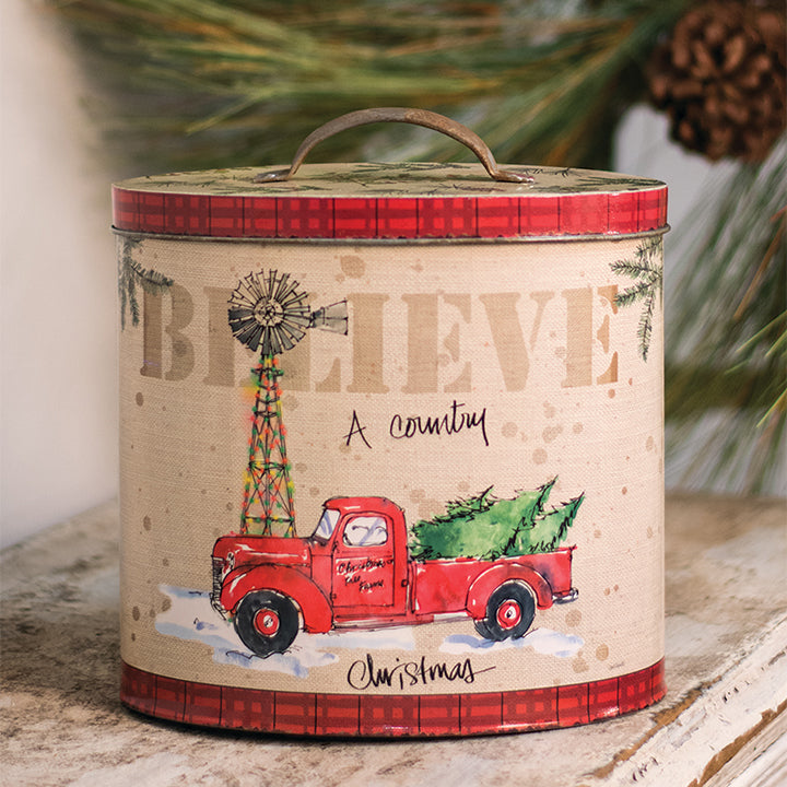 Country Christmas Oval Tin With Lid