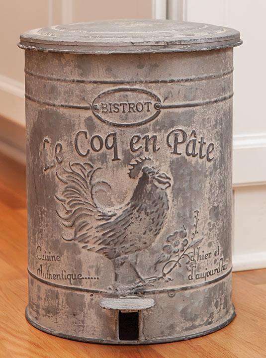Distressed Galvanized Bistro Trash Bin with Pedal to Open Lid - The Fox Decor