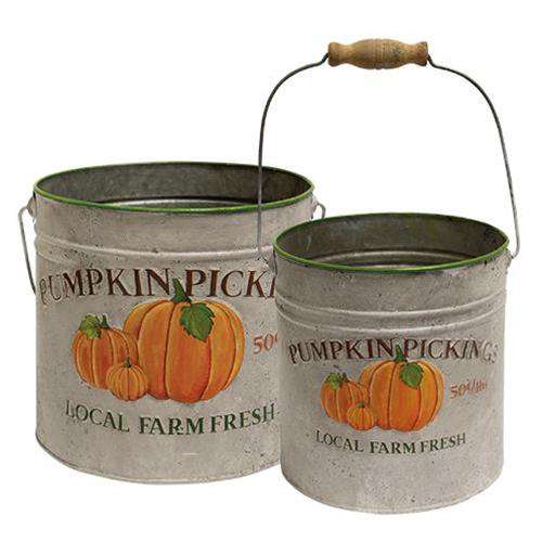2/Set, Pumpkin Pickings Metal Buckets - The Fox Decor