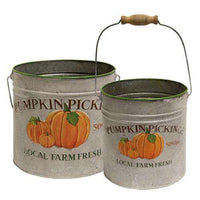 Thumbnail for 2/Set, Pumpkin Pickings Metal Buckets - The Fox Decor