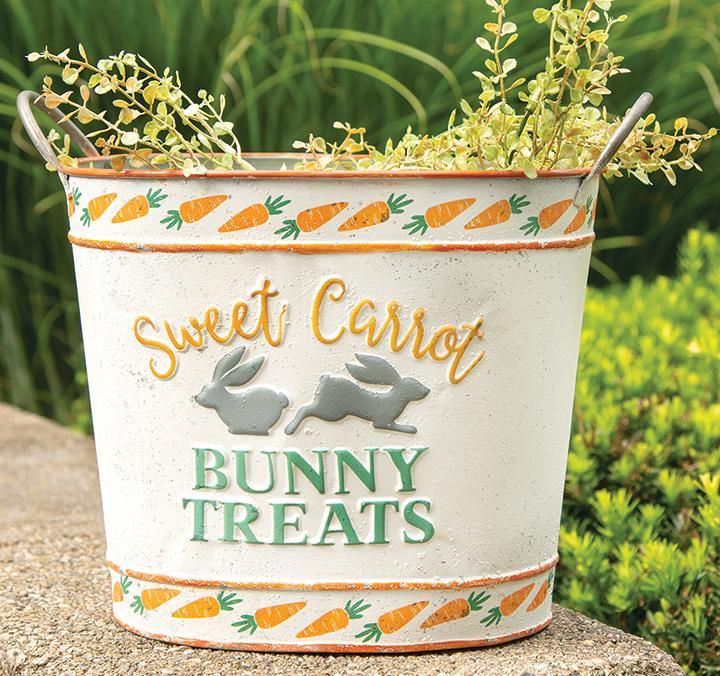 Sweet Carrot Bunny Treats Oval Bucket 11” high by 12.5” wide. - The Fox Decor