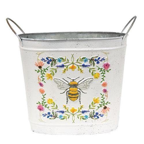 Honeybee Floral Oval Bucket 11" high by 11" wide - The Fox Decor