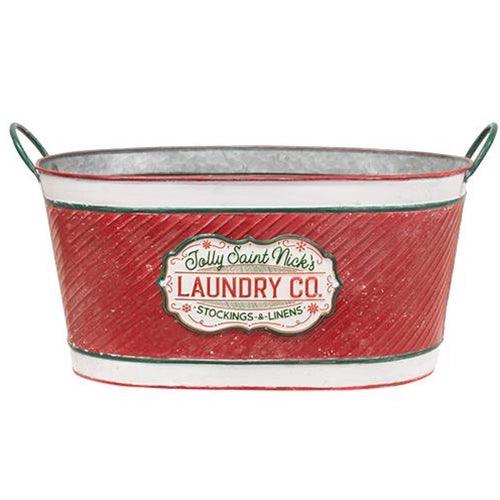 Jolly Saint Nick's Laundry Co. Oval Metal Bucket - The Fox Decor