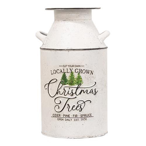 Locally Grown Christmas Trees Distressed Metal Milk Can - The Fox Decor