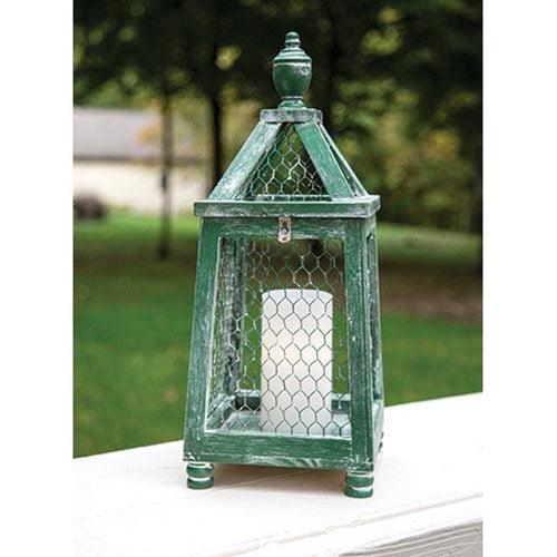 Distressed Green Chicken Wire Birdcage Lantern