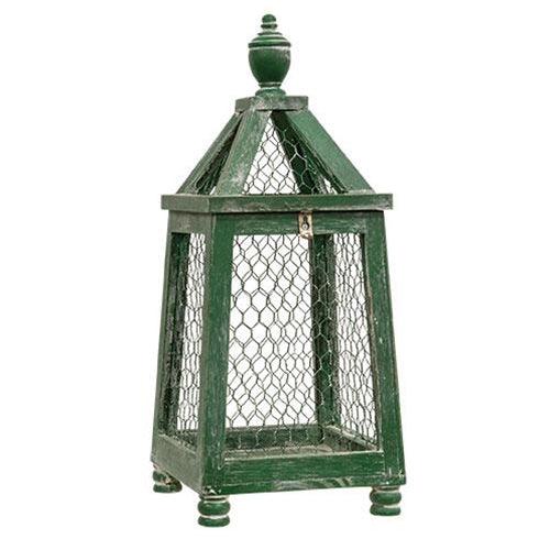 Distressed Green Chicken Wire Birdcage Lantern - The Fox Decor