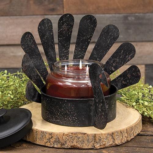 Distressed Metal Turkey Large Candle Pan for Thanksgiving