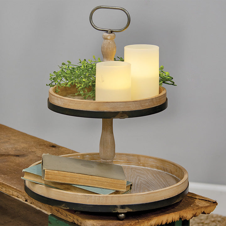 Distressed Wood and Metal Two-Tiered Tray