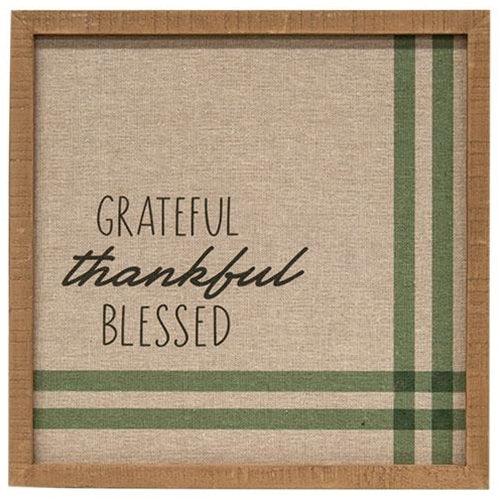 Grateful Thankful Blessed Feed Sack Frame - The Fox Decor