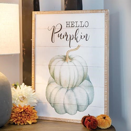Hello Pumpkin Distressed Wood Sign