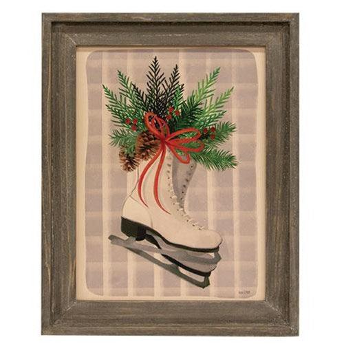Ice Skates Gray Wood Framed Sign - The Fox Decor